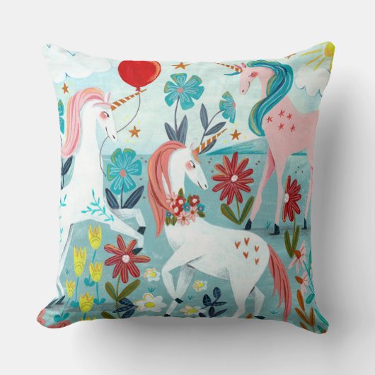 Coussin Unicorne mignonne filles arc-en-ciel (Recto)