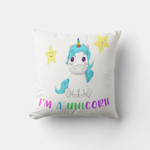 Coussin unicorne multicolore amusante avec étoiles heureus