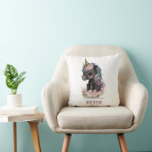 Coussin Unicorne noire mignonne avec Fleurs Aquarelle Unic (Chaise)