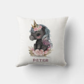 Coussin Unicorne noire mignonne avec Fleurs Aquarelle Unic (Verso)