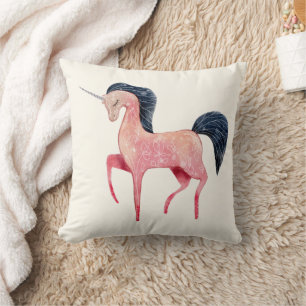 Coussin Unicorne nordique rose avec Mane noir