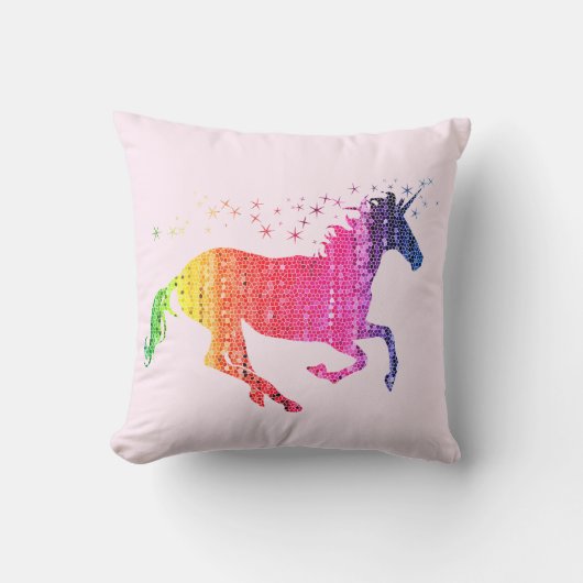 Coussin Unicorne rose arc-en-ciel (Recto)