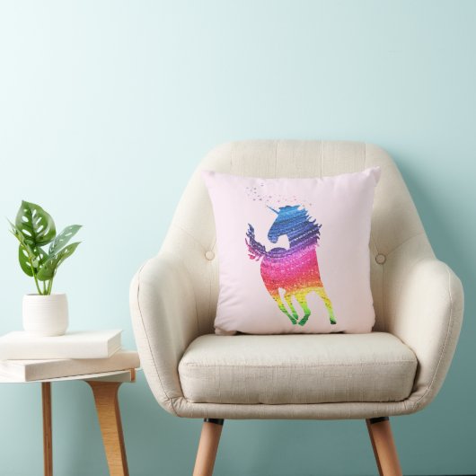 Coussin Unicorne rose arc-en-ciel inversé (Chaise)