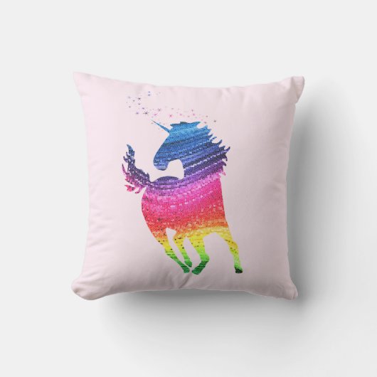 Coussin Unicorne rose arc-en-ciel inversé (Recto)