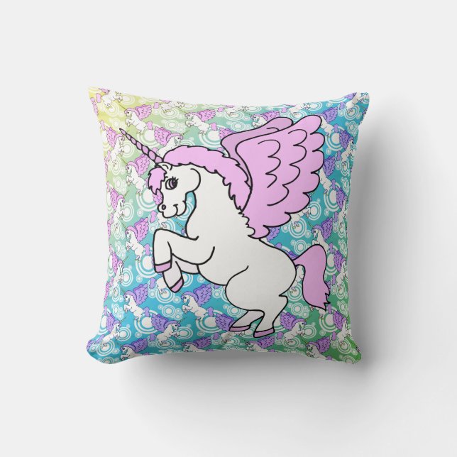 Coussin Unicorne rose et blanc (Recto)