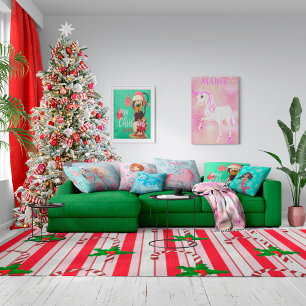 Coussin Unicorne rose mignon Fille Noël Flocon de neige pe