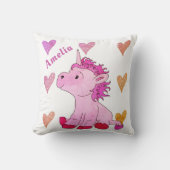 Coussin Unicorne rose mignonne et Coeurs Nom de la fille (Recto)