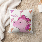 Coussin Unicorne rose mignonne et Coeurs Nom de la fille (Couverture)