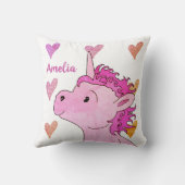 Coussin Unicorne rose mignonne et Coeurs Nom de la fille (Verso)