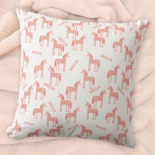 Coussin Unicorne rose Nom personnalisé