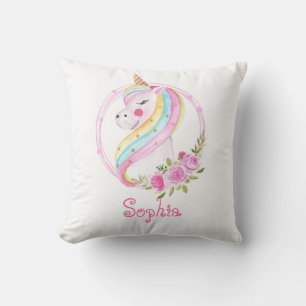 Coussin Unicorne rose Nom personnalisé Jeu d'oreiller