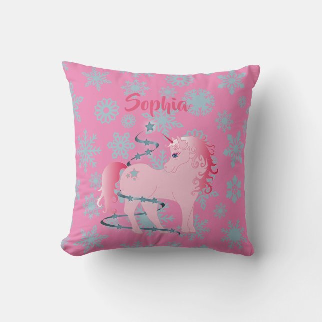 Coussin Unicorne rose pâle de Noël personnalisé (Recto)