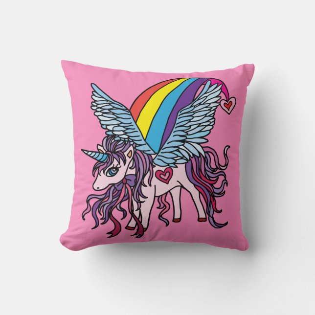 Coussin Unicorne rose Pegasus (Recto)