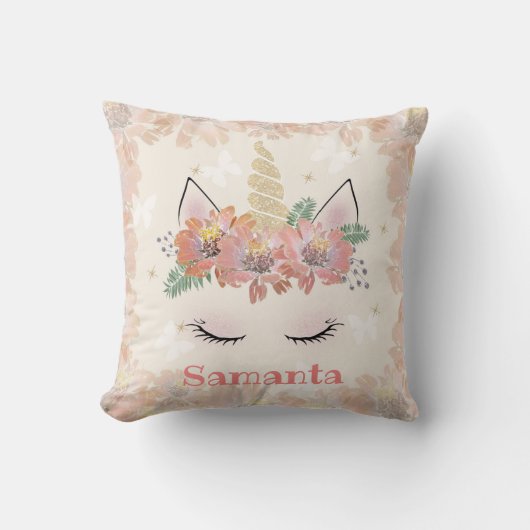 Coussin Unicorne, Visage Unicorne, personnalisée, girly, f (Recto)