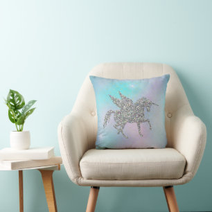 Coussin Unicornes de Parties scintillant d'argent sur Past