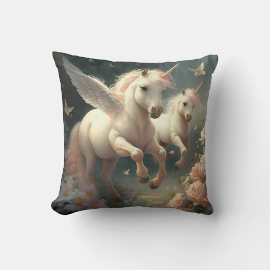 Coussin Unicornes florale mignonne volant petit poney (Recto)