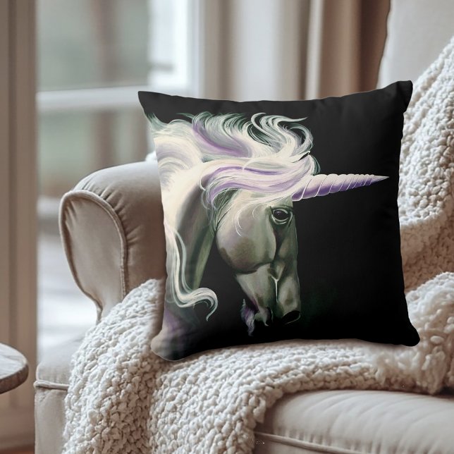 Coussin Unicornes noires blanches bleu pourpre (Créateur téléchargé)