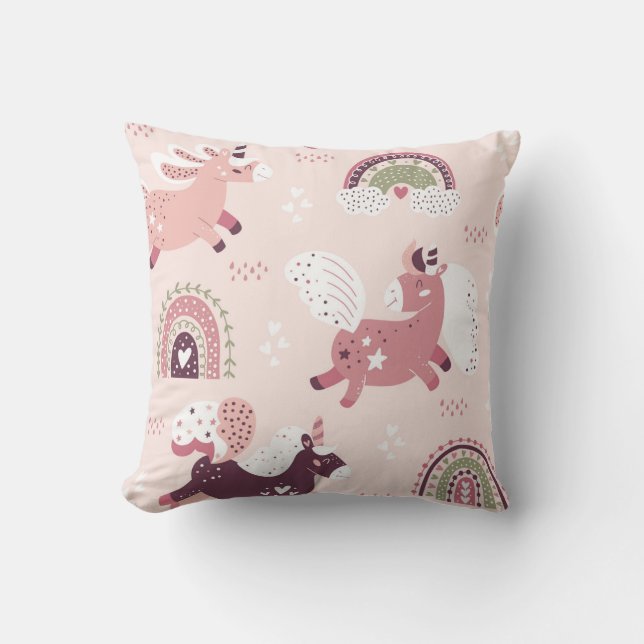 Coussin Unicorns Rainbows : Pastel Magic Arrière - plan. (Recto)