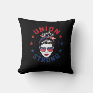 Coussin Union Forte Fête du Travail Messy Bun USA Drapeau