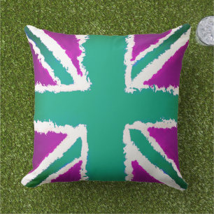 Coussin Union Jack Art Purple Green Tones Garden Home