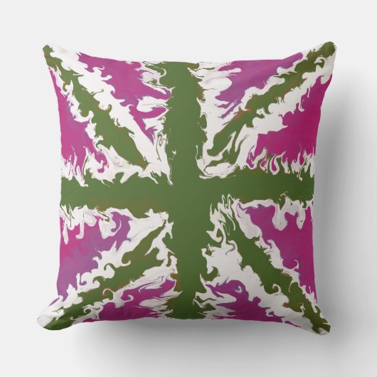 Coussin Union Jack Peint Royaume-Uni Art rose et vert Déco (Recto)