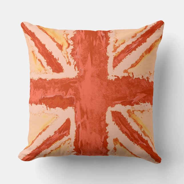 Coussin Union Jack Peint UK Art Tangerine par Heva Weva (Recto)