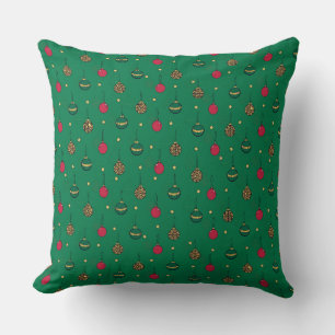 Coussin Unique Christmas Ornament Baubles Green Pattern