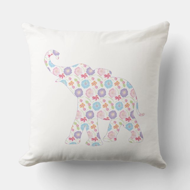 Coussin Unique Eléphant Motif Art Graphique Blanc Moderne (Recto)
