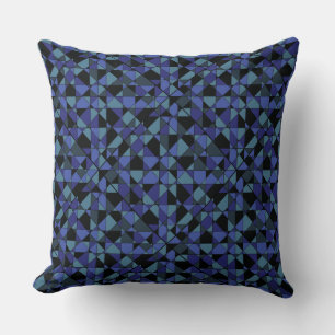 Coussin Unique Gras Hip Géométrique Bleu Cyan Gris Noir