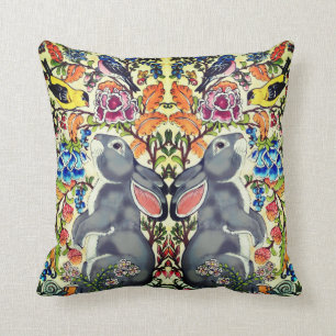 Coussin Unique Lapin Lapin Oiseau Floral Jacobéen Exotiqu
