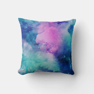 Coussin Univers Espace Rose Bleu Nébuleuse Étoilée Aquarel