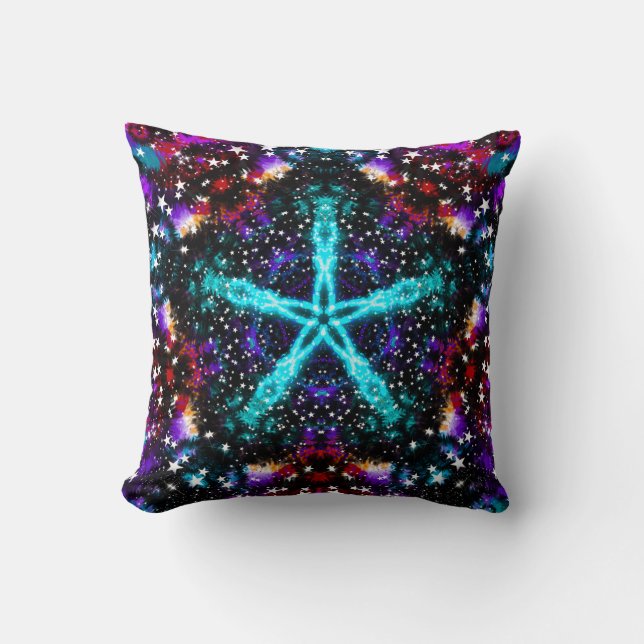 Coussin Univers Mandala Étoiles Fractales Colorées (Recto)