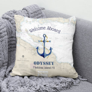 Coussin Upper Michigan Boat Name & Ancre Welcome Aboard
