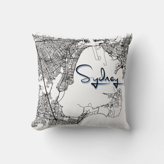 Coussin Urban Sydney Street Map – Black & White Accent Cus (Recto)