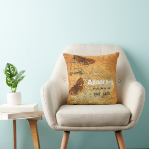Coussin Urne et cage d'oiseaux Ephemera aux papillons pers