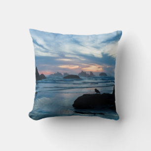 Coussin USA, Oregon, Bandon Beach. Mouette sur pierre