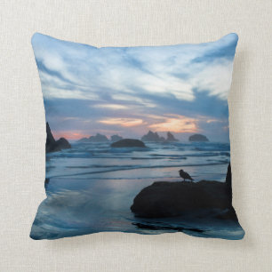 Coussin USA, Oregon, Bandon Beach. Mouette sur pierre