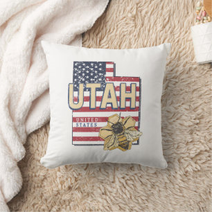 Coussin Utah Bee États-Unis Carte Retro Vintage USA