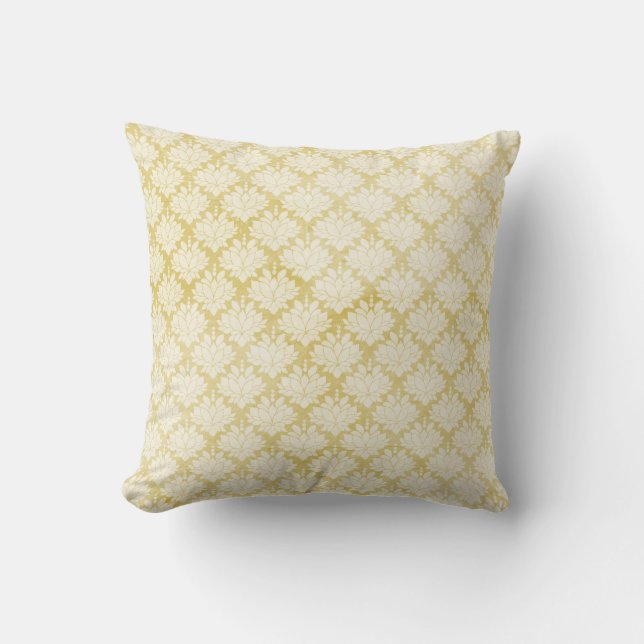 Coussin utilisé blanc jaune de motif de damassé (Recto)