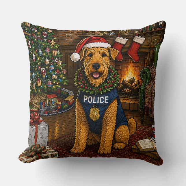 Coussin Vacances de la police Airedale Terrier (Recto)