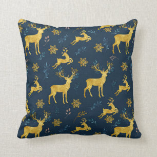 Coussin Vacances de Noël - cerf commun d'or sur l'arrièr