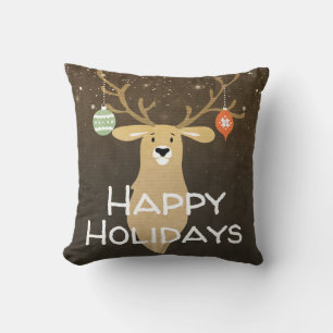 Coussin Vacances de Noël Cerf Rustique Hiver Fantaisiste