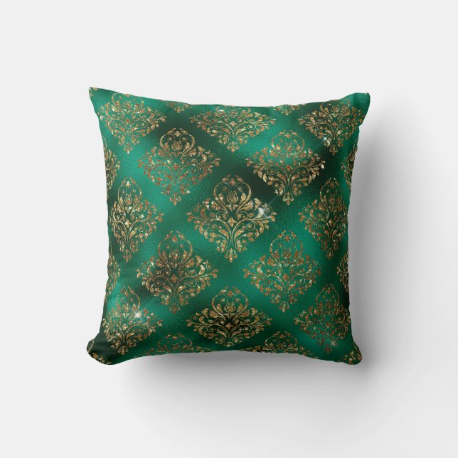 Coussin Vacances de Noël Motif d'or vert (Recto)