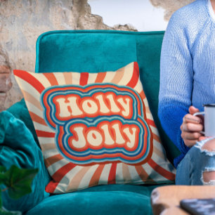 Coussin Vacances de Noël rétro Holly Jolly Typographie