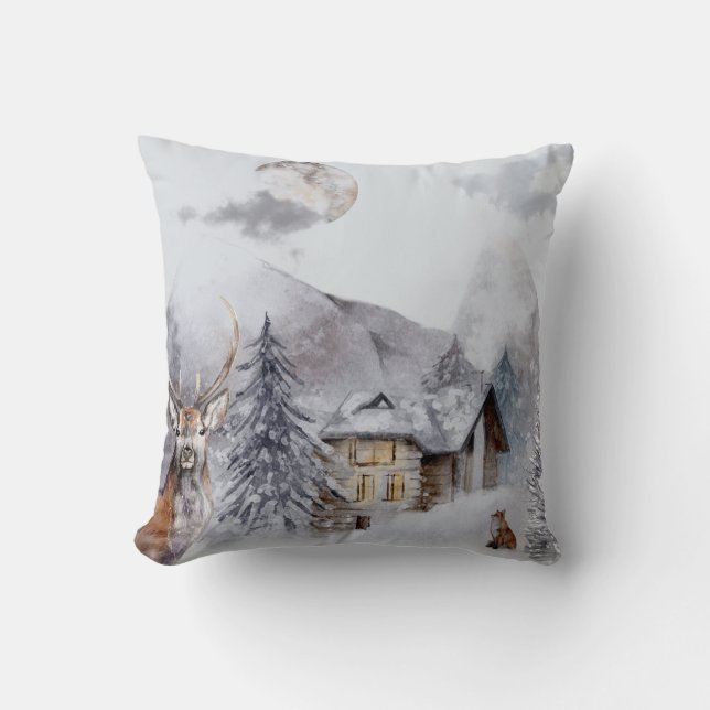 Coussin Vacances d'hiver Paysage de nuit (Recto)