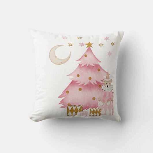 Coussin Vacances d'hiver rose ours coton (Recto)