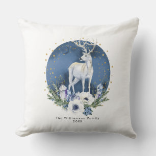 Coussin Vacances du solstice d'hiver Cerf Bleu Blanc Noël