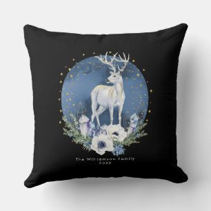 Coussin Vacances du solstice d'hiver Cerf Bleu Blanc Noël