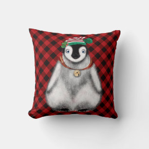 Coussin Vacances festives mignonnes Pingouin rouge noir pl