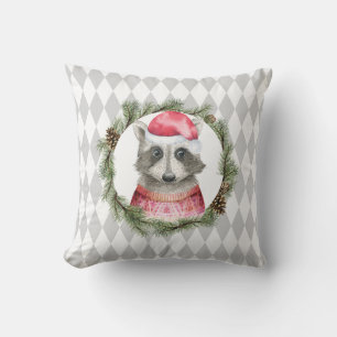 Coussin Vacances Raccoon et Pastel Grey Harlequin Motif